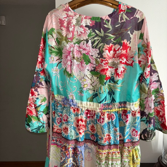Johnny Was New Medium Gigi Patchwork Dress $398 Patchwork Bohemian Bell Sleeve - Picture 7 of 16